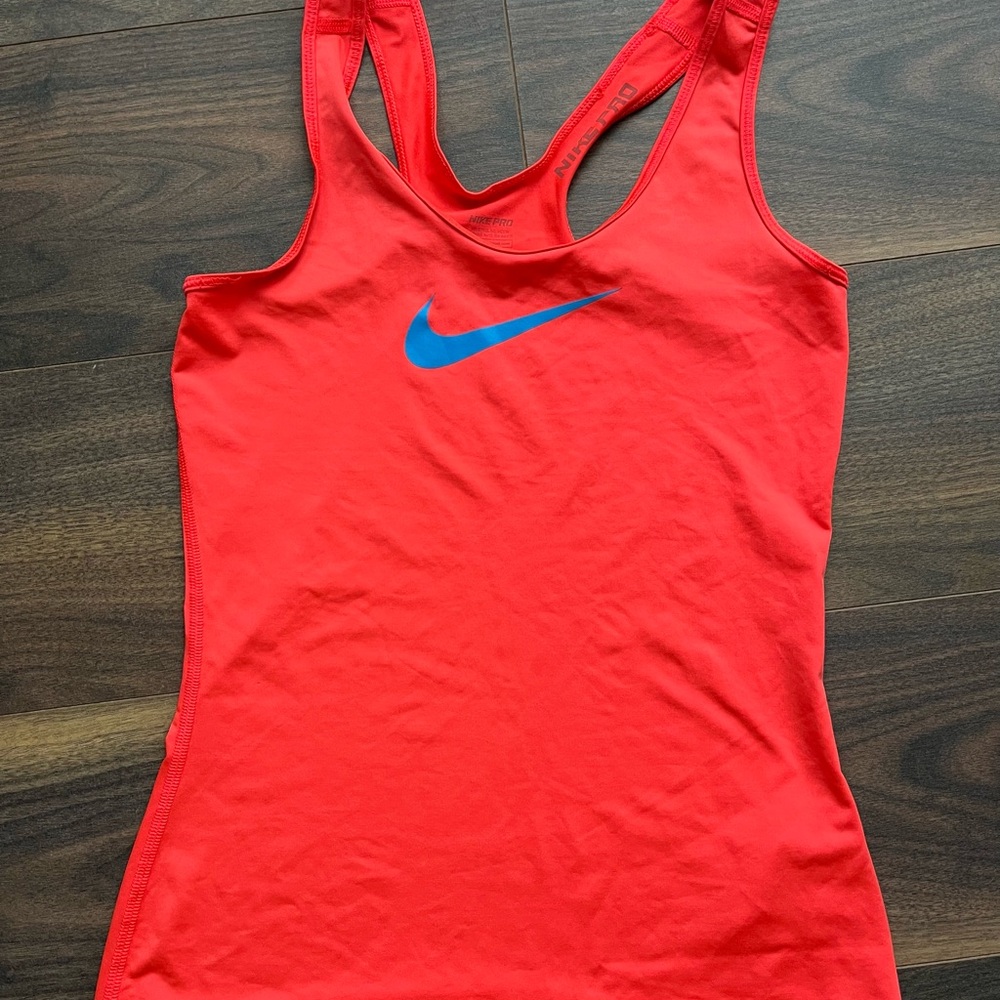 Nike Women's Bright Red Tank Top with Blue Logo